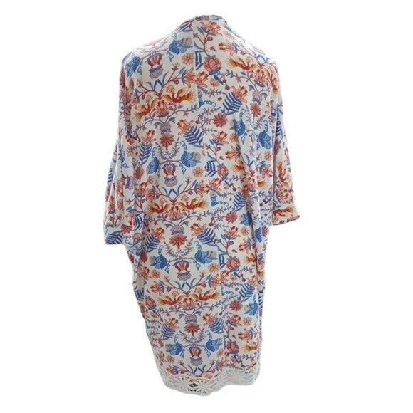 Pink Rose Cardigan Bohemian Floral Lace Short Sleeve Womens Size Medium - Picture 5 of 6